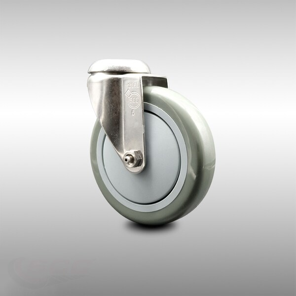 5 Inch 316SS Gray Polyurethane Wheel Swivel Bolt Hole Caster